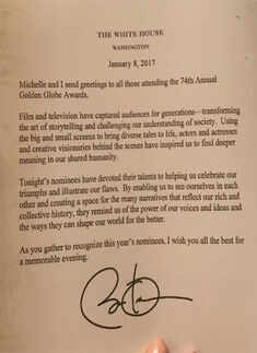 Obama surprises Golden Globes nominees, pens a thank you note