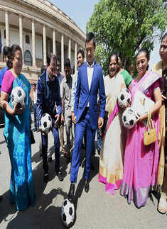 LS Speaker presents footballs to MPs