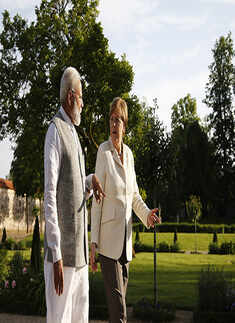 Narendra Modi and German Chancellor Angela Merkel at meseberg Palace