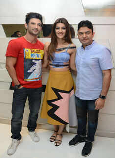 Sushant Singh Rajput and Kriti Sanon and Bhushan Kumar together