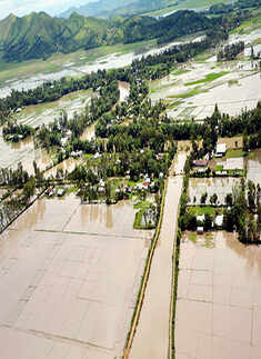 An aerial view of the flood affected areas