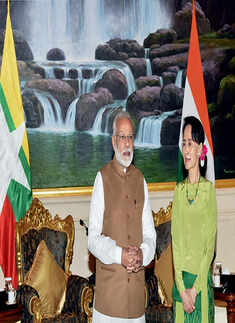 Narendra Modi with Aung San Suu Kyi