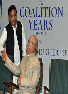 Akhilesh Yadav attends the launch of former President Pranab Mukherjee's book '