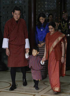 Sushma Swaraj receives Bhutanese King Jigme Khesar Namgyal Wangchuck