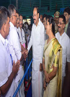 Venkaiah Naidu exchanging pleasantries with corporation councilors