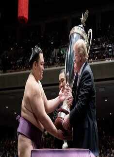 Donald Trump enjoys sumo wrestling in Japan