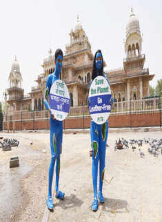 PETA members protest against the use of leather products