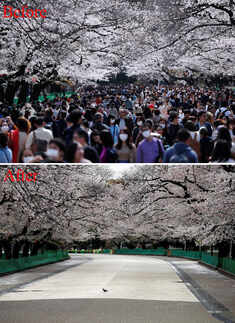 Pictures from public spaces before and after coronavirus lockdown