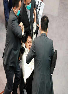 Hong Kong legislators trade blows 