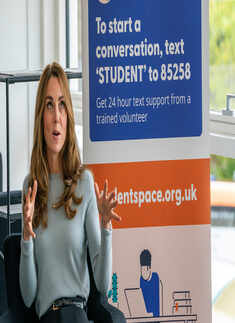 Britain's Catherine, Duchess of Cambridge, visits the University of Derby to discuss students' mental health amid coronavirus pandemic