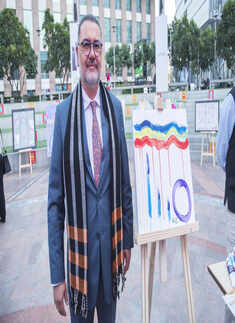 Art lovers attend an exhibition at Cyber Hub