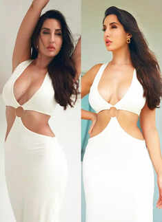 New pictures of Nora Fatehi in a thigh-high slit lehenga with a plunging neckline bralette prove she is effortlessly glamorous