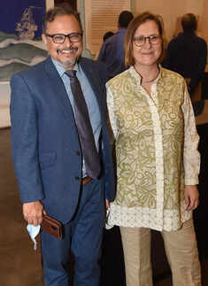 Socialites attend an exhibition