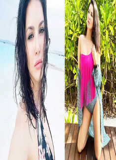 Sunny Leone radiates a pop of freshness with her glamorous pictures in a fringe swimsuit