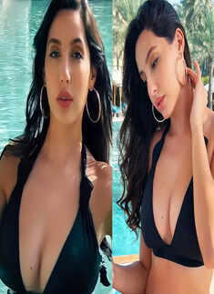 These pictures of Nora Fatehi enjoying her pool day in a black swimsuit will leave you stunned