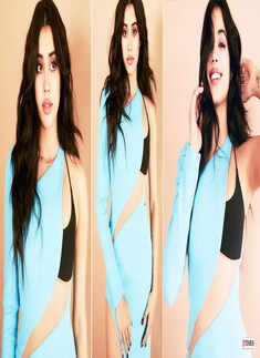 Janhvi Kapoor flaunts her toned midriff in a blue slit dress in these captivating pictures