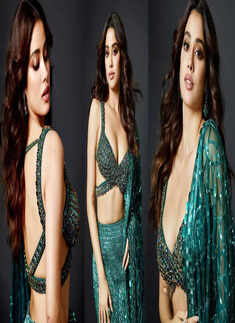 Janhvi Kapoor in sparkling blouse with mermaid lehenga sets fashion goals for Diwali celebrations; see pics