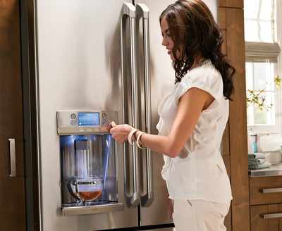 black refrigerator with ice maker and water dispenser