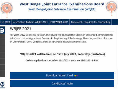 Wbjee 2021 Admit Card Released Download Here Times Of India