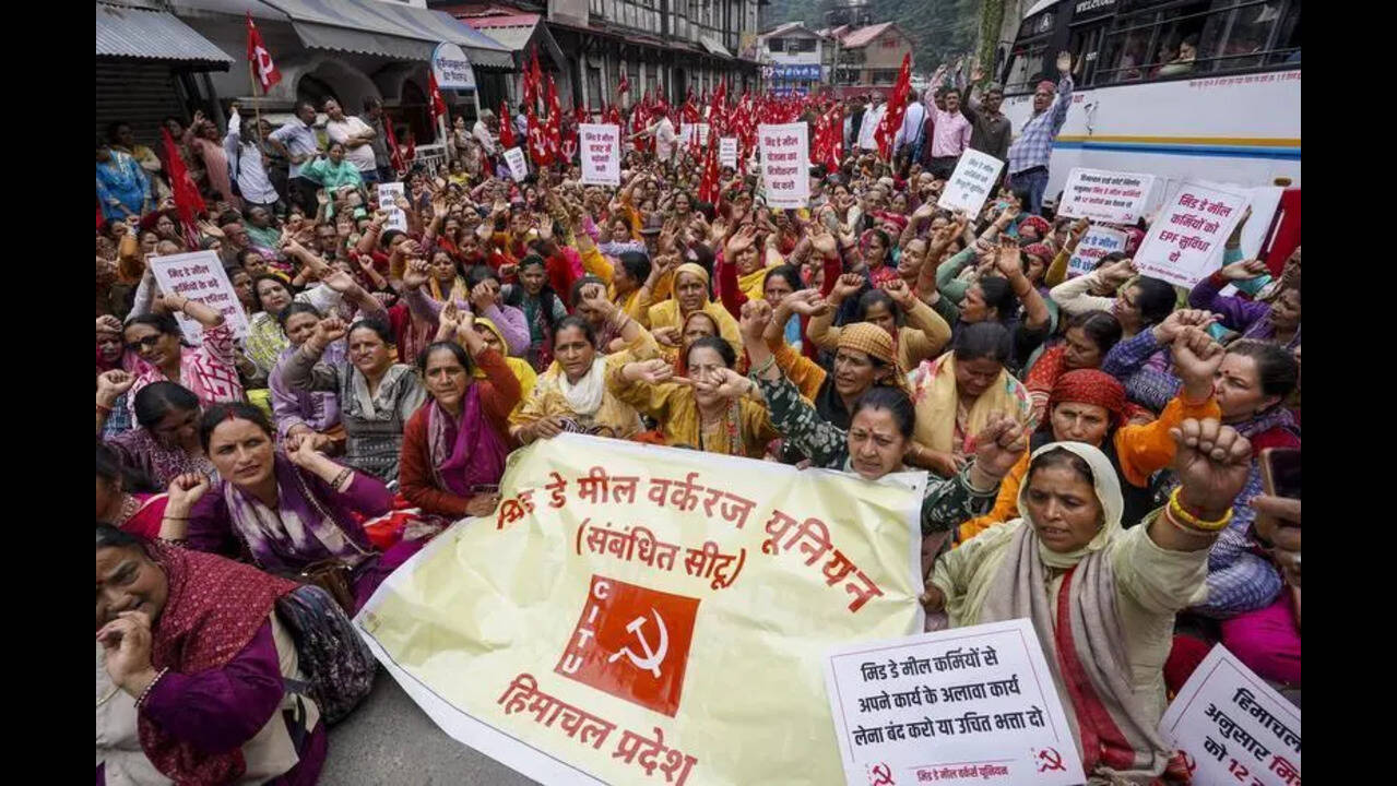 Mid-day meal workers protest, demand pay hike, job security