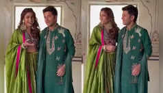 Surbhi, Karan look regal in green mehendi outfits