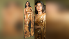 Shehnaaz Gill's golden sari look at Ambani sangeet