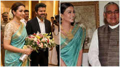 Trisha&rsquo;s blue saree at Vijay&rsquo;s swearing-in reminds fans of Aishwarya