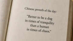 Chinese proverb of the day: &ldquo;Better to be a dog in times of tranquility than a human in times of chaos.&rdquo;
