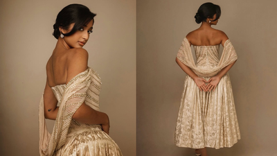 maitreyi ramakrishnan brown dress Darren Barnet and Maitreyi Ramakrishnan - Gold House 4th