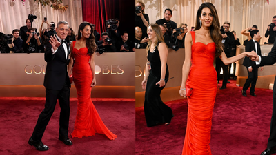 Amal Clooney returns to the Golden Globes after 10 years and delivers a  dressed-to-kill red carpet moment - The Times of India