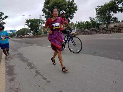 Watch: 80-Year-Old Woman Runs Mumbai Marathon In Saree, Sets