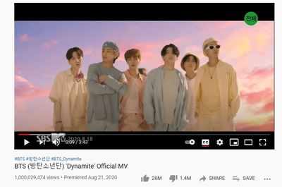 BTS Dynamite hits 1 Billion views on YouTube becomes fastest